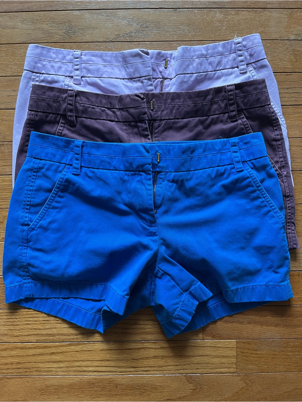 J. Crew Chino Women's Shorts Bundle- Bright Blue, Plum, Pale Lavender
